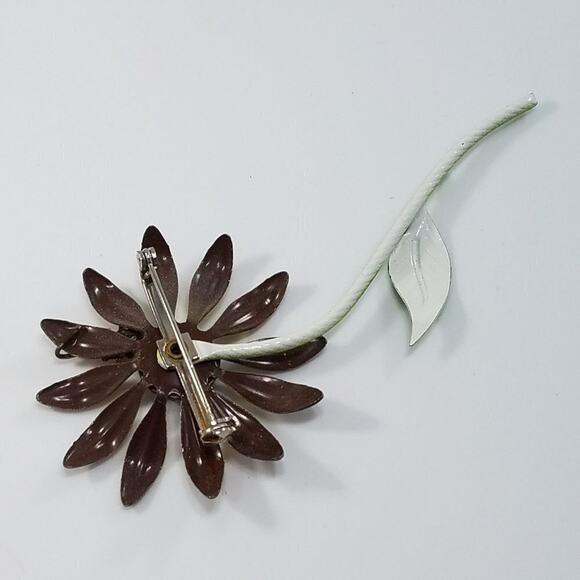 Vintage Brown Golden Yellow Flower Brooch, Lady Bug On Petal, 3 3/4 Inches - Picture 6 of 10